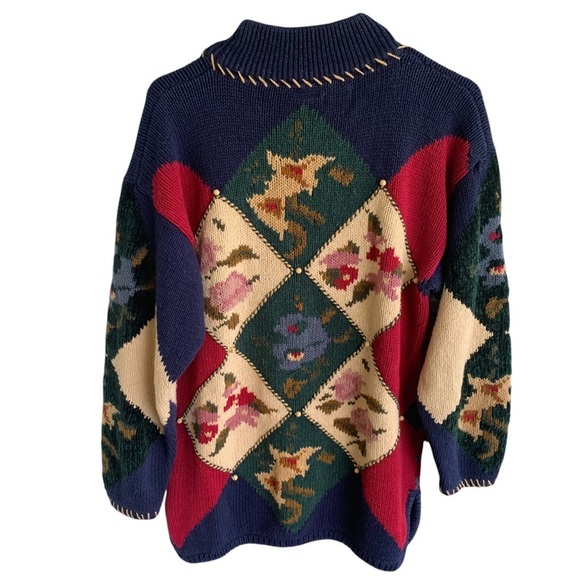 Vintage Colorful Patchwork Sweater Ivy Hand Knit Women’s Size Medium - Picture 4 of 7